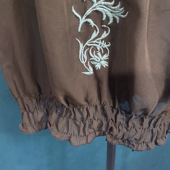 Unique Spectrum - Brown Sheer Off Shoulder Peasant Top - Picture 2 of 7